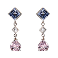 Boucles d'oreilles BAUME Pendantes en or blanc saphirs diamants morganites - Castafiore