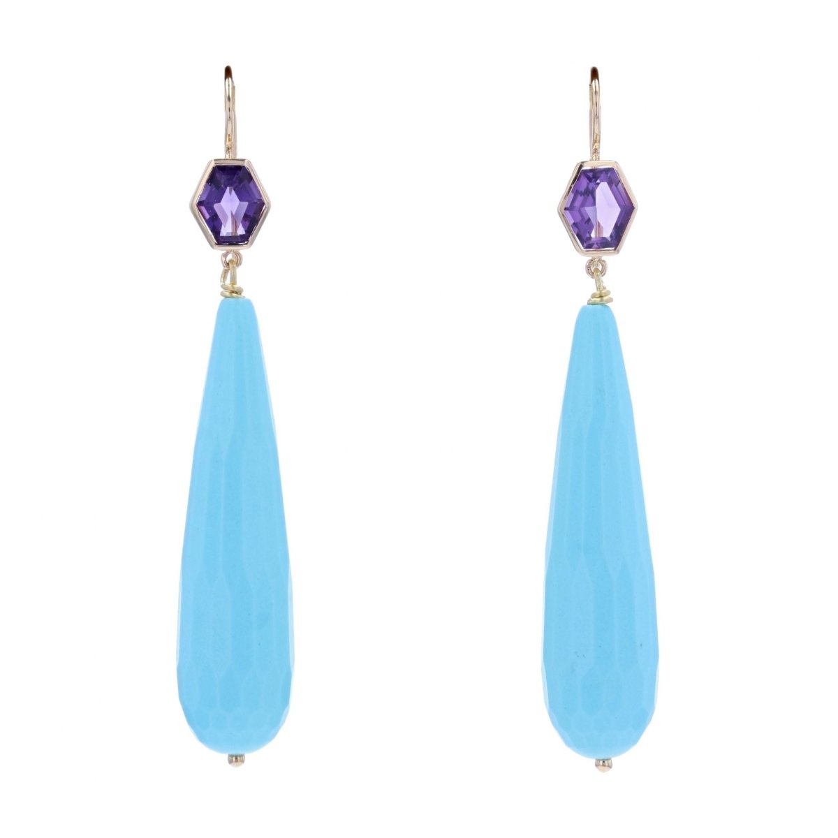 Boucles d'oreilles BAUME Pendantes en or jaune améthystes et turquoises - Castafiore