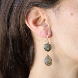 Boucles d'oreilles BAUME Pendants en or rose et labradorite - Castafiore