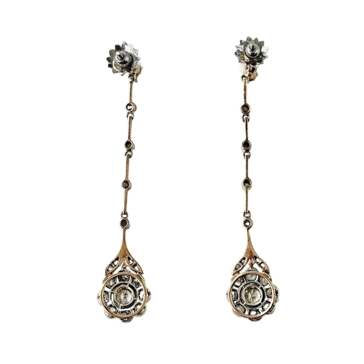 Boucles d'oreilles Belle Époque en platine, or jaune et diamants - Castafiore