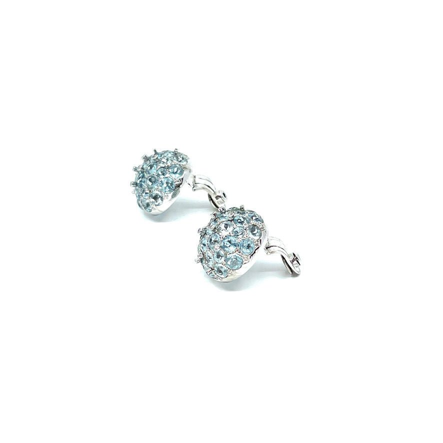 Boucles d'oreilles boules en or blanc Aigue Marine et diamants - Castafiore