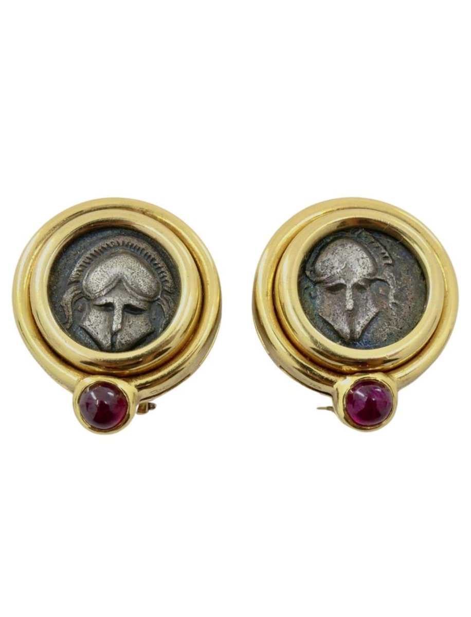 Boucles d'oreilles BULGARI "Monete" en or jaune et argent - Castafiore
