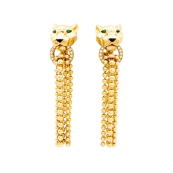 Boucles d'oreilles CARTIER Panthère en or jaune diamants tsavorites et onyx - Castafiore