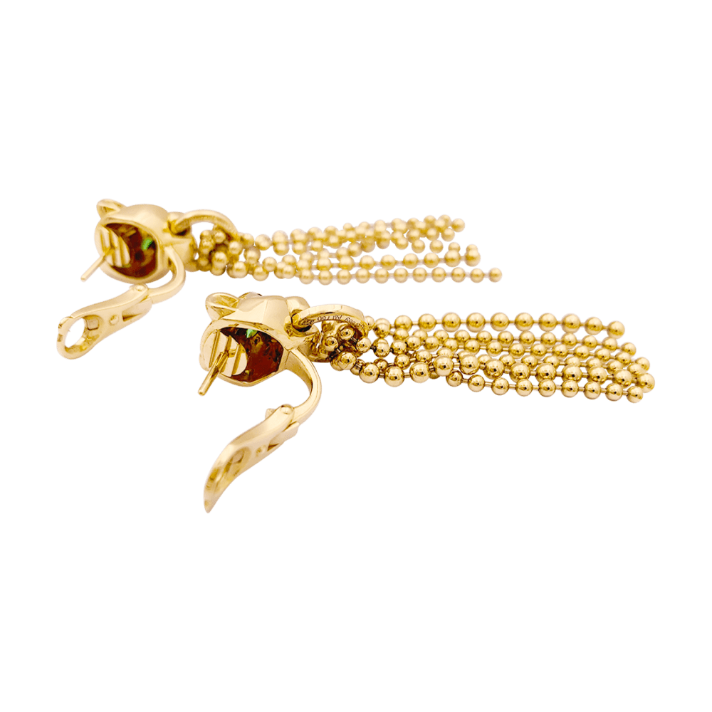 Boucles d'oreilles CARTIER Panthère en or jaune diamants tsavorites et onyx - Castafiore
