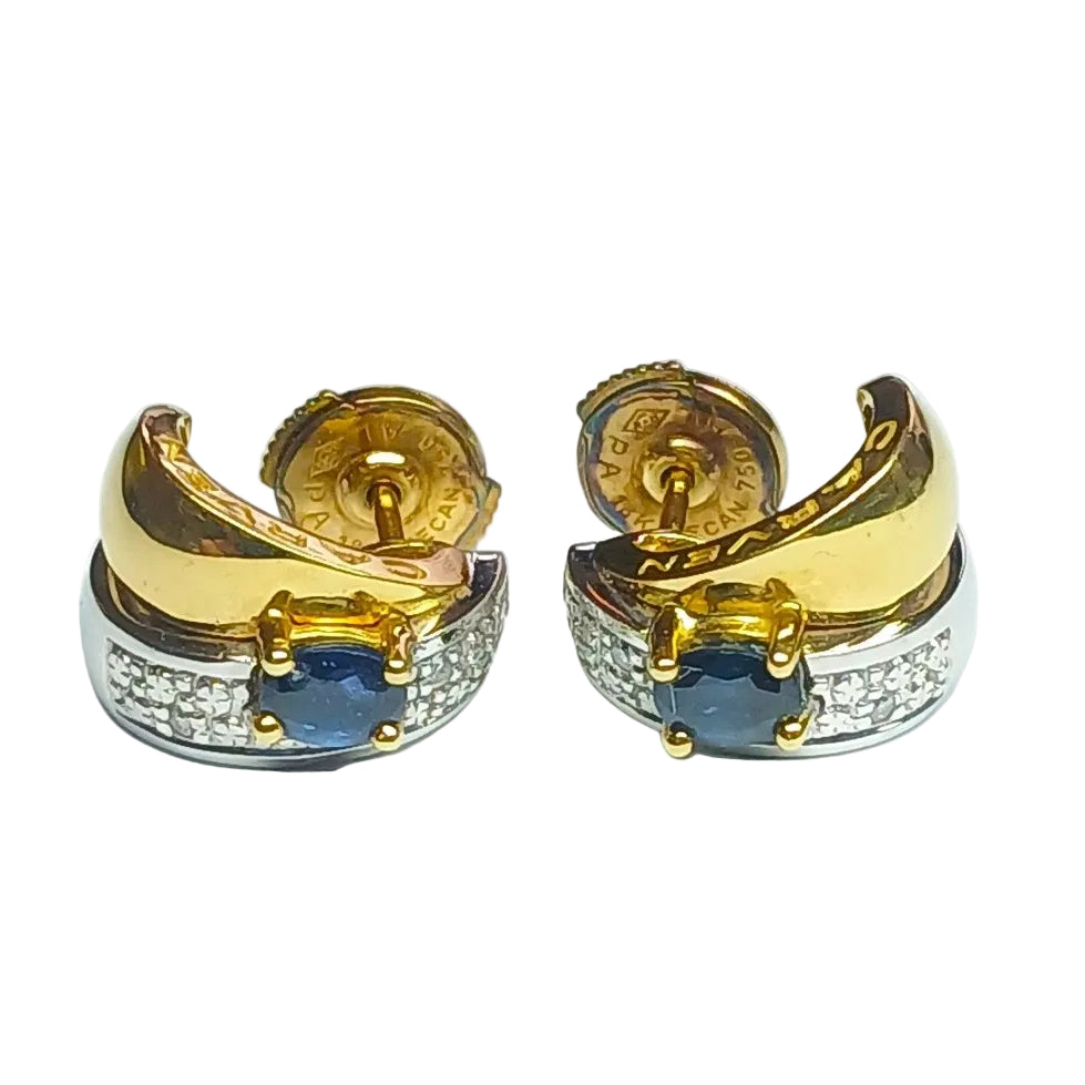 Boucles d'oreilles CARVEN Enroulement en or jaune et blanc saphirs et diamants - Castafiore