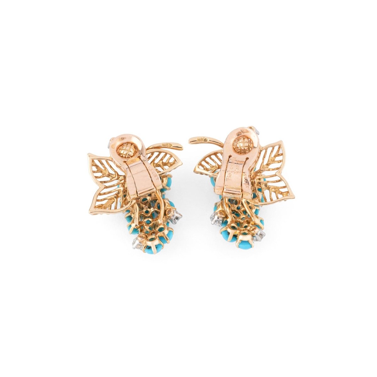 Boucles d'oreilles Clip BOUCHERON "Grappe" en or jaune, turquoises et diamants - Castafiore