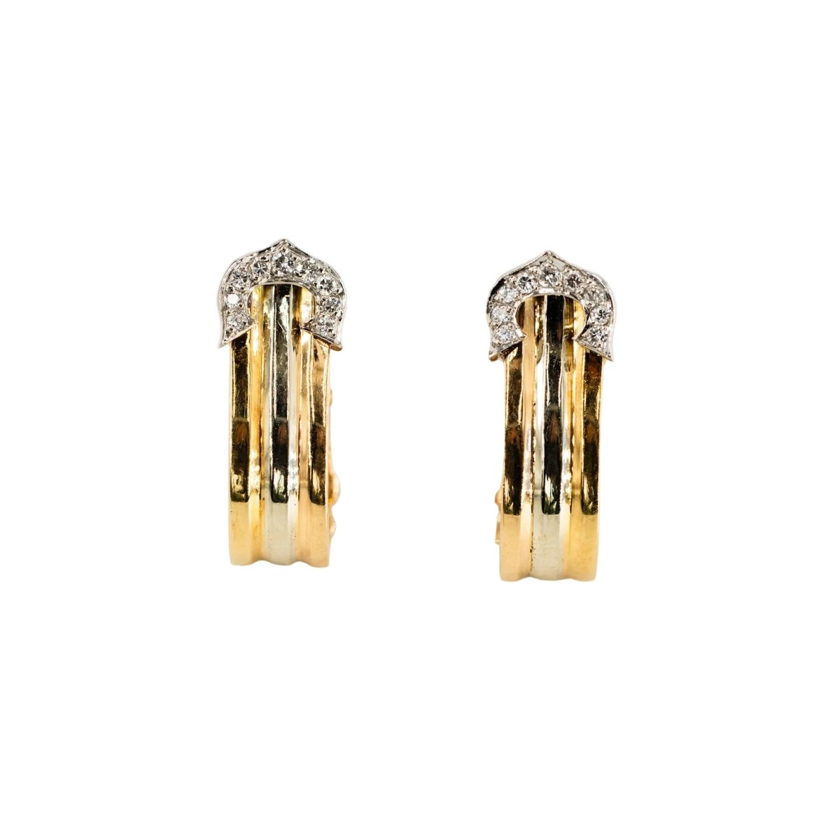 Boucles d'oreilles Clip CARTIER "C de Cartier" en or blanc, or jaune et or rose - Castafiore