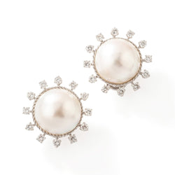 Boucles d'oreilles Clip en or blanc, perles Mabé et diamants - Castafiore