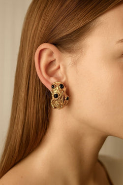 Boucles d'oreilles Clip en or jaune émail bleu et saphir - Castafiore