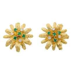 Boucles d'oreilles Clip en or jaune émeraude et diamant - Castafiore