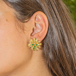 Boucles d'oreilles Clip en or jaune émeraude et diamant - Castafiore