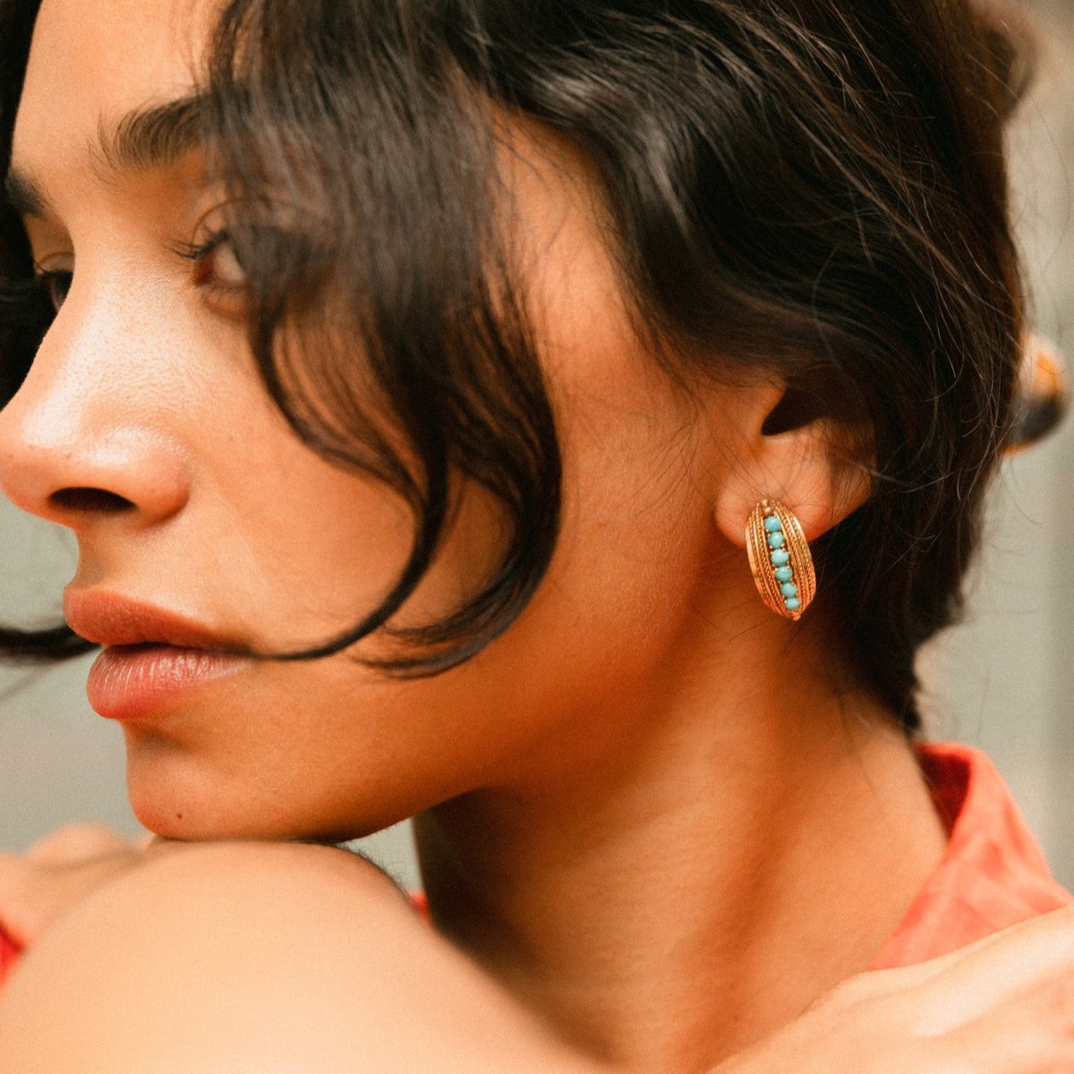 Boucles d'oreilles Clip en or jaune et turquoises - Castafiore