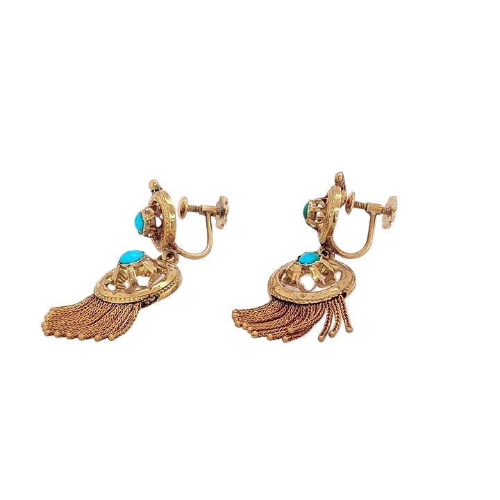 Boucles d'oreilles Clip en or jaune et turquoises - Castafiore