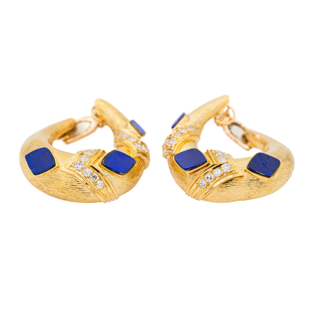 Boucles d'oreilles Clip en or jaune, lapis lazuli et diamants - Castafiore