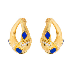 Boucles d'oreilles Clip en or jaune, lapis lazuli et diamants - Castafiore