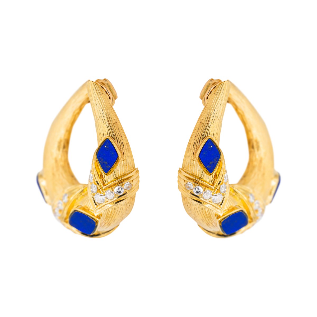 Boucles d'oreilles Clip en or jaune, lapis lazuli et diamants - Castafiore