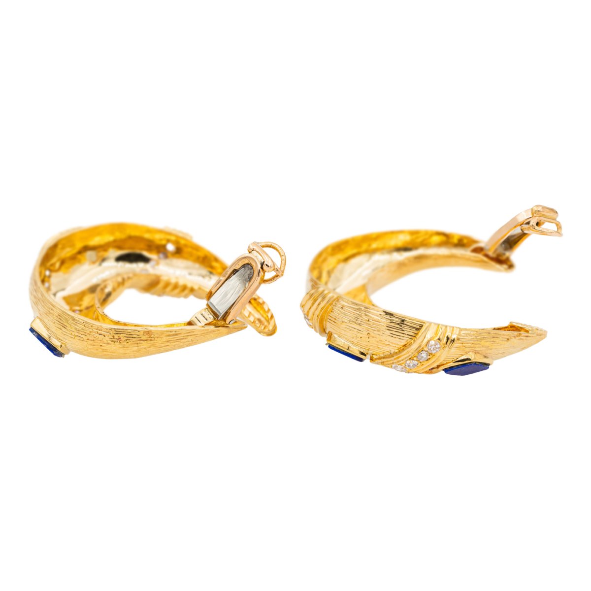 Boucles d'oreilles Clip en or jaune, lapis lazuli et diamants - Castafiore