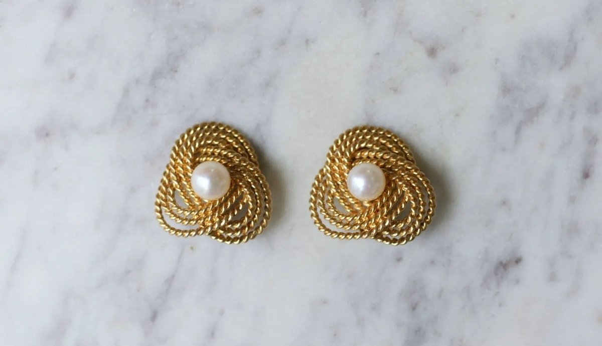 Boucles d'Oreilles Clip Gubelin Or Torsadé et Perles - Castafiore
