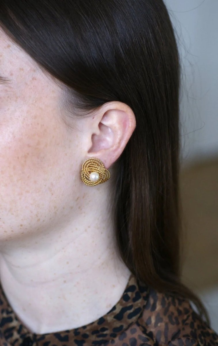 Boucles d'Oreilles Clip Gubelin Or Torsadé et Perles - Castafiore