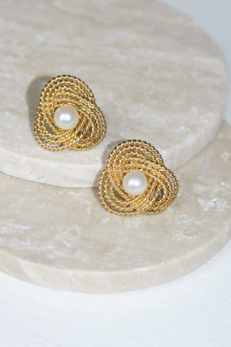 Boucles d'Oreilles Clip Gubelin Or Torsadé et Perles - Castafiore