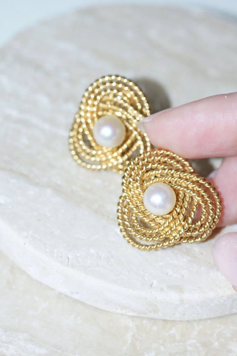Boucles d'Oreilles Clip Gubelin Or Torsadé et Perles - Castafiore