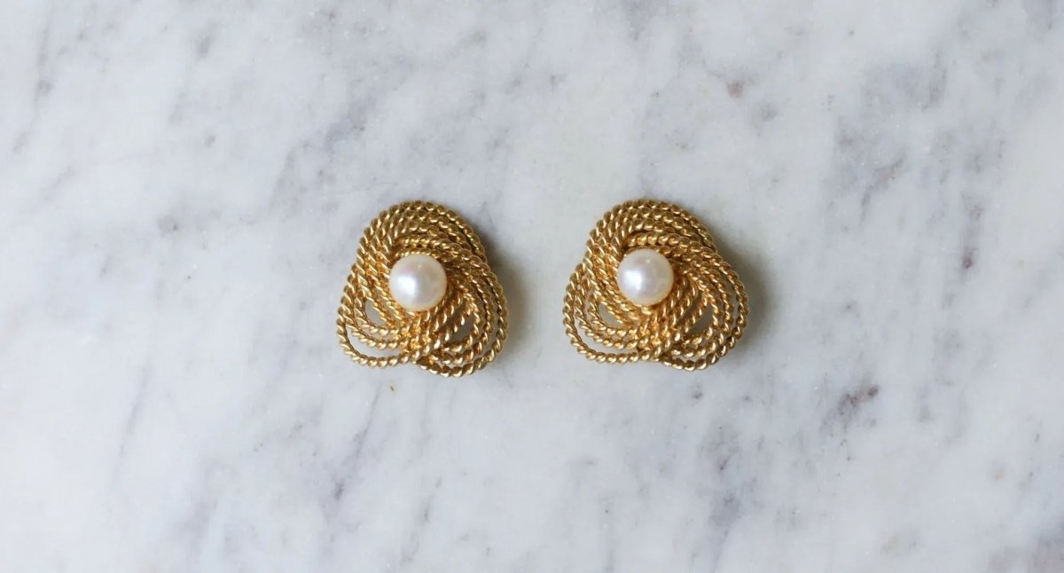 Boucles d'Oreilles Clip Gubelin Or Torsadé et Perles - Castafiore