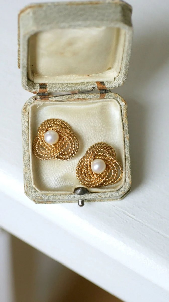 Boucles d'Oreilles Clip Gubelin Or Torsadé et Perles - Castafiore