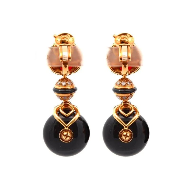 Boucles d'oreilles Clip MARINA B. Pneu en or jaune, onyx, cornaline et diamants