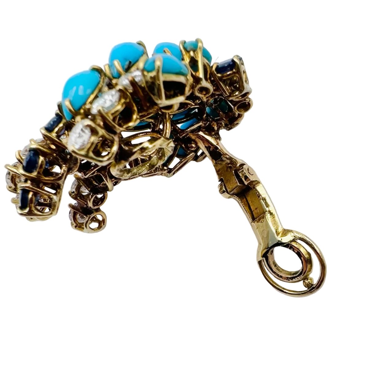 Boucles d'oreilles Clips BOUCHERON or jaune, turquoises, saphirs et diamants - Castafiore