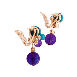 Boucles d'oreilles Clips CARTIER "Délices de Goa" en or rose, turquoise, améthyste et diamants - Castafiore