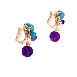 Boucles d'oreilles Clips CARTIER "Délices de Goa" en or rose, turquoise, améthyste et diamants - Castafiore