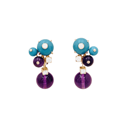 Boucles d'oreilles Clips CARTIER "Délices de Goa" en or rose, turquoise, améthyste et diamants - Castafiore