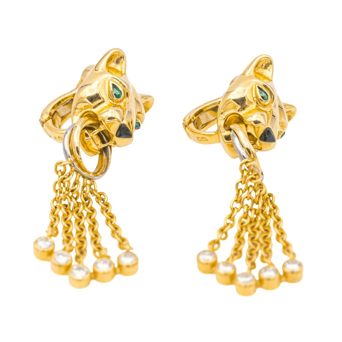 Boucles d'oreilles Clips CARTIER "Panthère" en or jaune, émeraudes et diamants - Castafiore