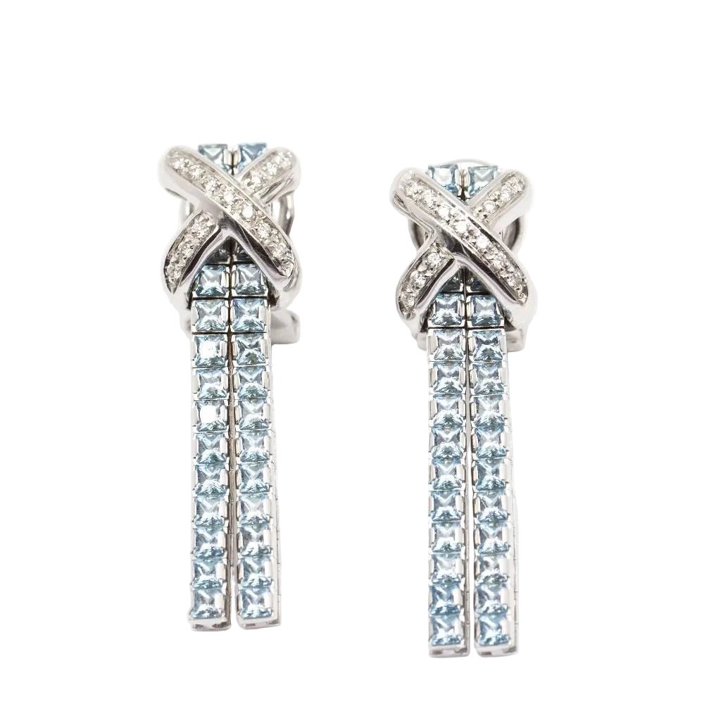 Boucles d'oreilles Clips CENTOVENTUNO en or blanc, topazes et diamants - Castafiore