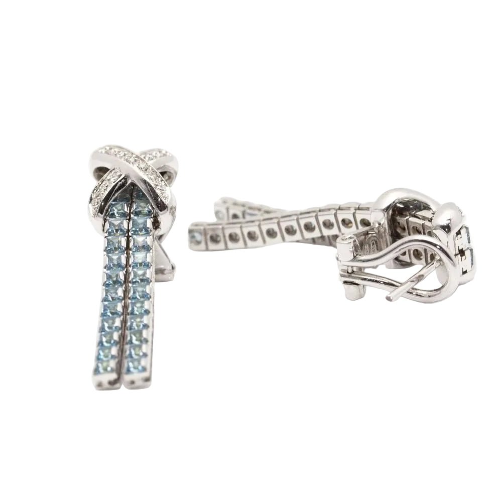 Boucles d'oreilles Clips CENTOVENTUNO en or blanc, topazes et diamants - Castafiore