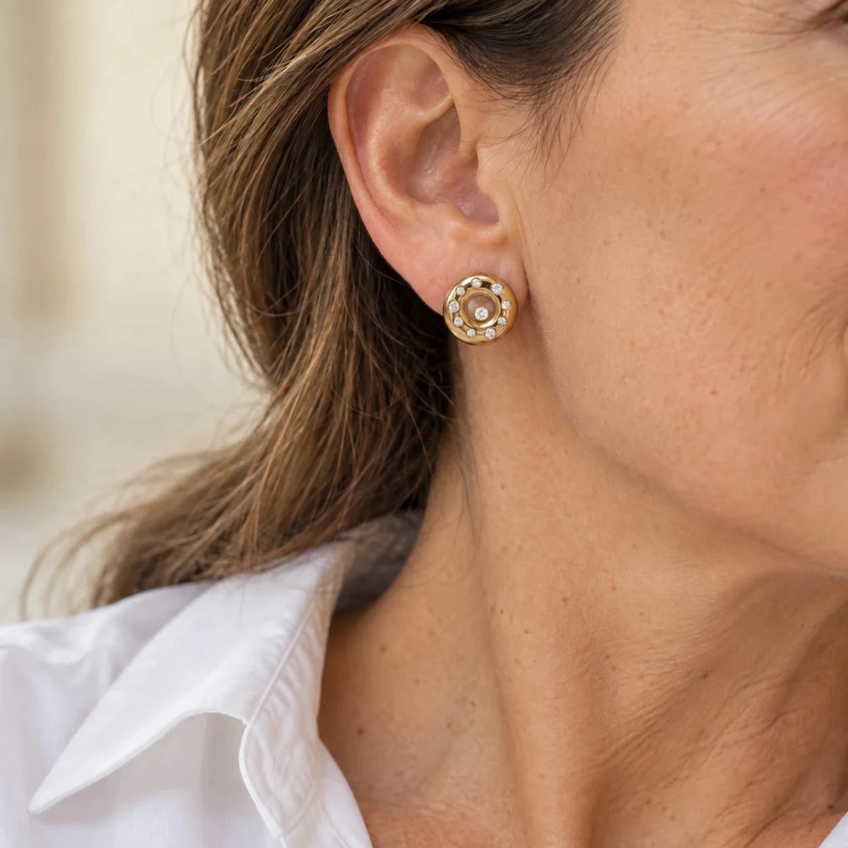 Boucles d'oreilles Clips CHOPARD "Happy Diamond" en or jaune et diamants - Castafiore
