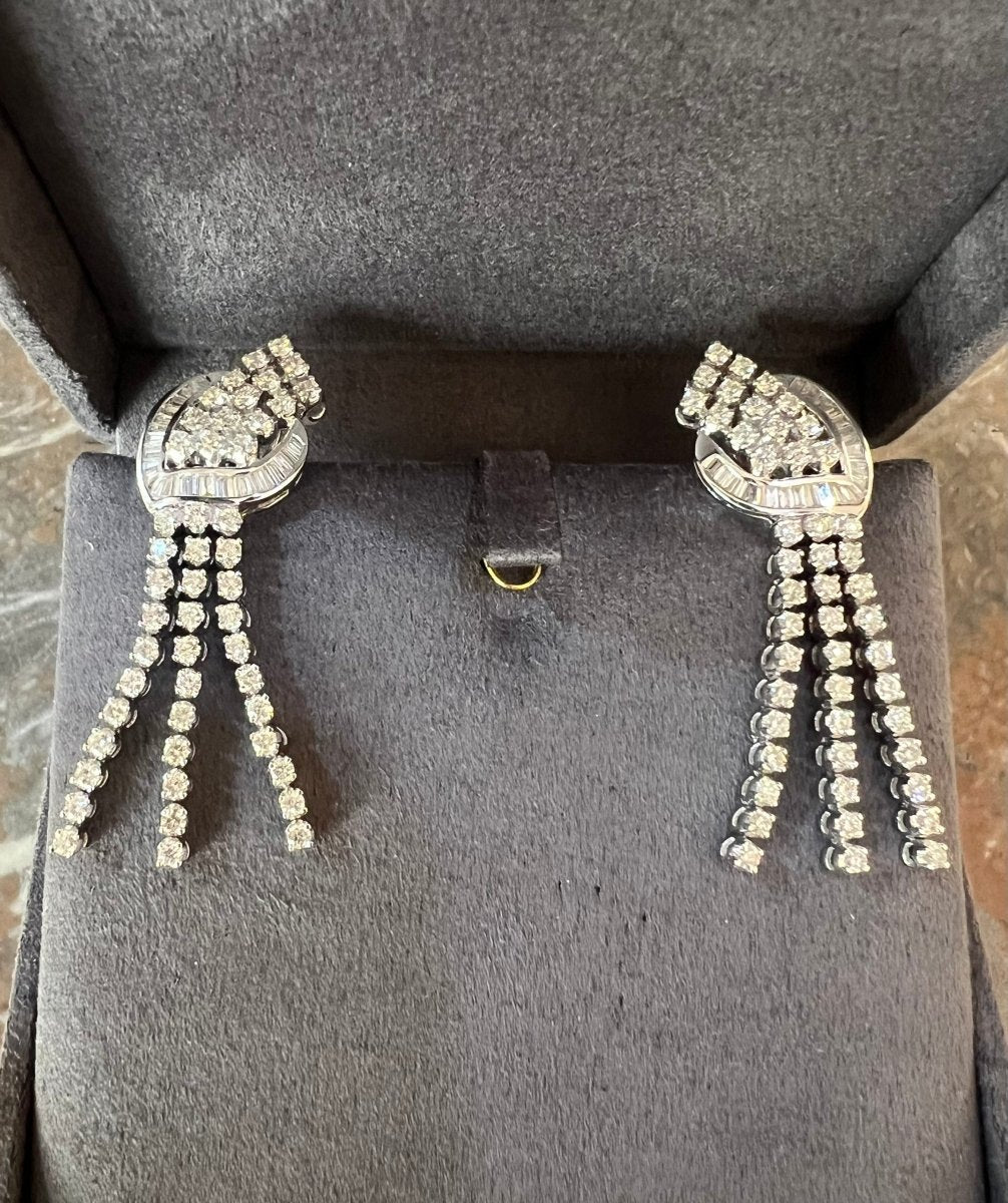 Boucles d'Oreilles Clips Cocktail Diamants 3 Carats Or Gris 18 Carats - Castafiore