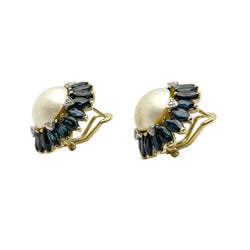 Boucles d'oreilles Clips CREA en or blanc, or jaune, perles, saphirs et diamants - Castafiore