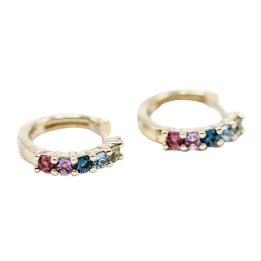 Boucles d'oreilles Clips CRIOLLA en or jaune, péridots, améthystes, rhododendrons et topazes - Castafiore