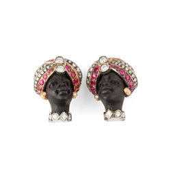 Boucles d'oreilles Clips "Dans le goût de Nardi" en or rose, or blanc, bois, argent et rubis - Castafiore