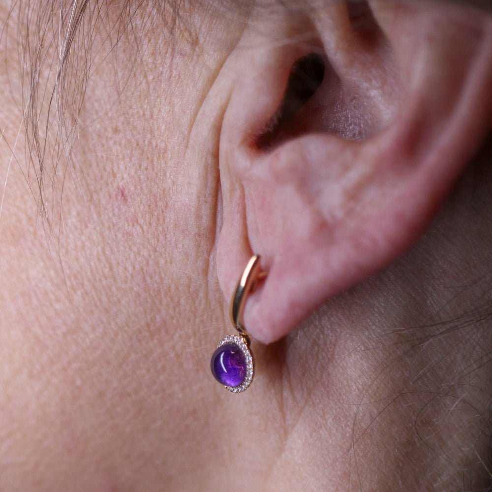 Boucles d'oreilles Clips en or blanc, améthystes et diamants - Castafiore