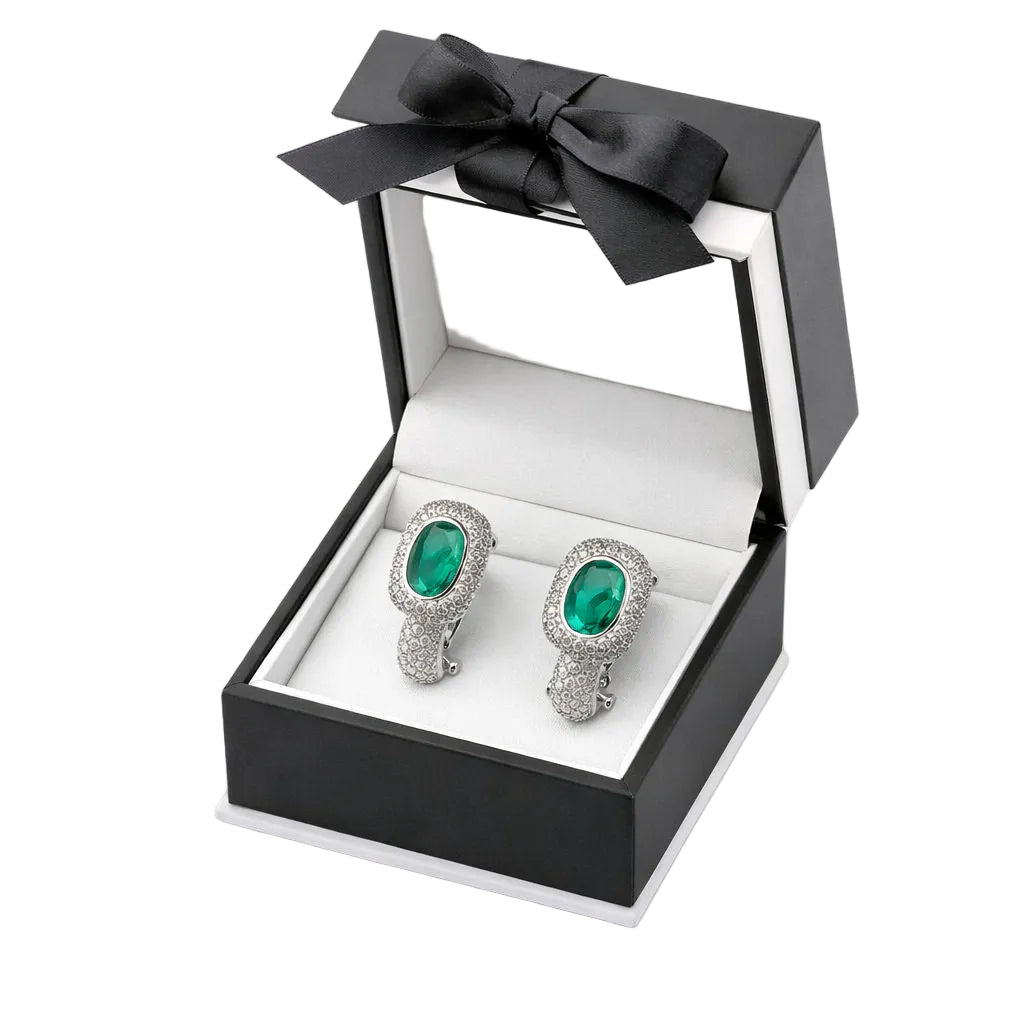 Boucles d'oreilles Clips en or blanc, émeraudes et diamants - Castafiore