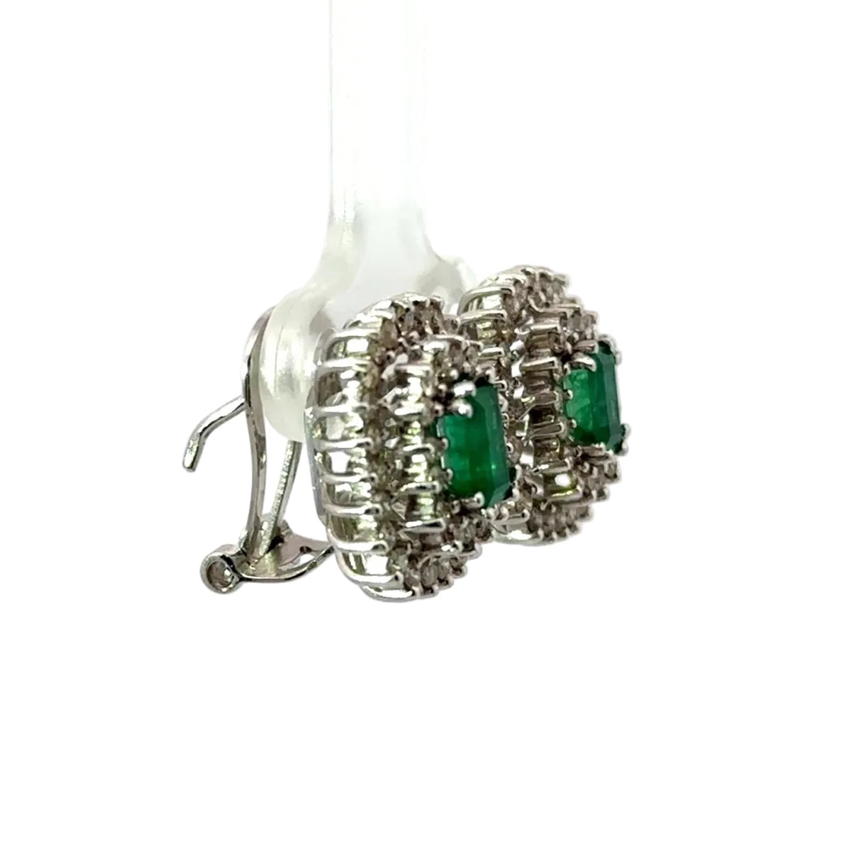 Boucles d'oreilles Clips en or blanc, émeraudes et diamants - Castafiore