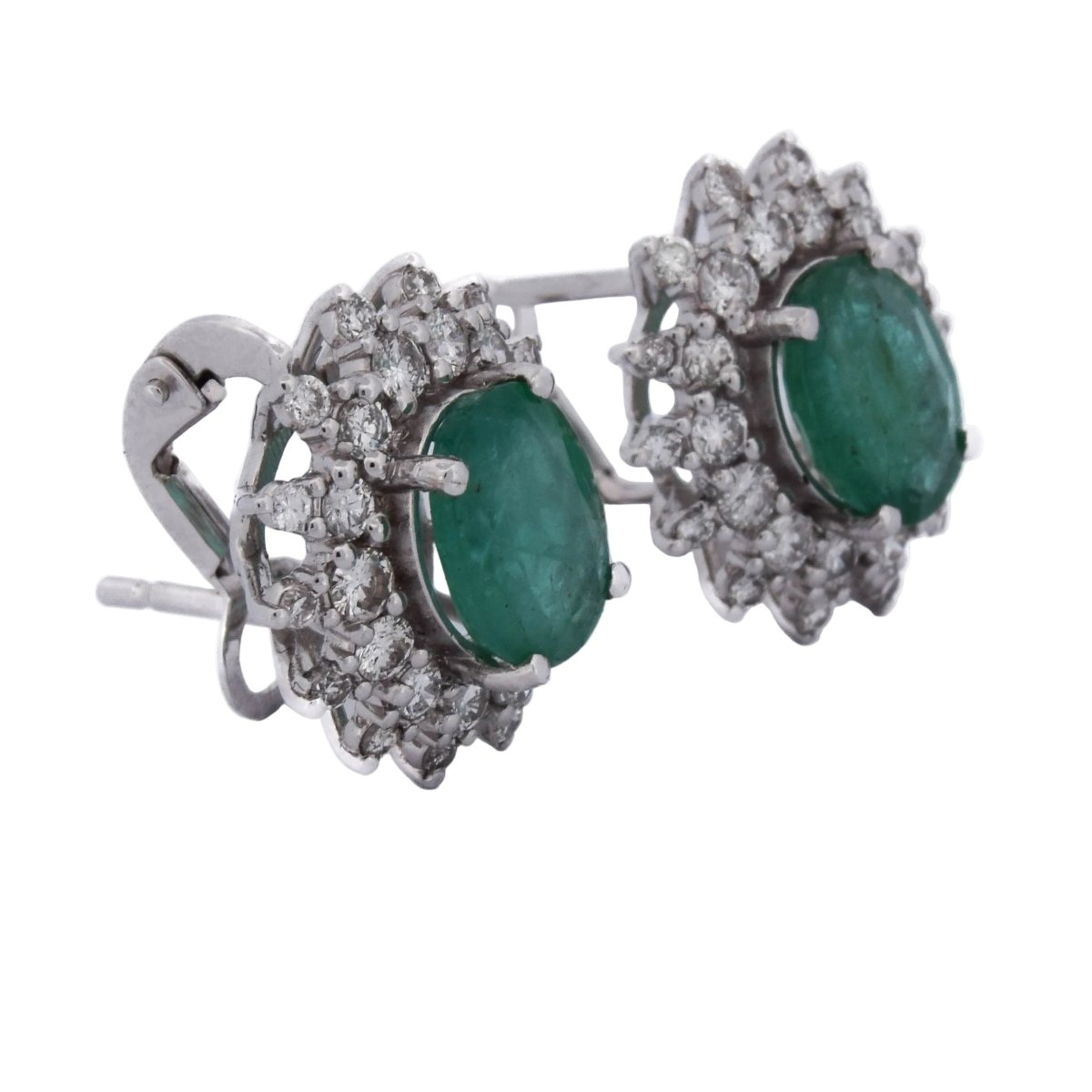 Boucles d'oreilles Clips en or blanc, émeraudes et diamants - Castafiore
