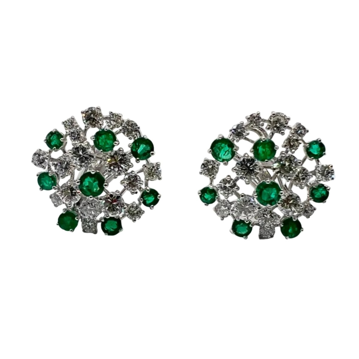 Boucles d'oreilles Clips en or blanc, émeraudes et diamants - Castafiore