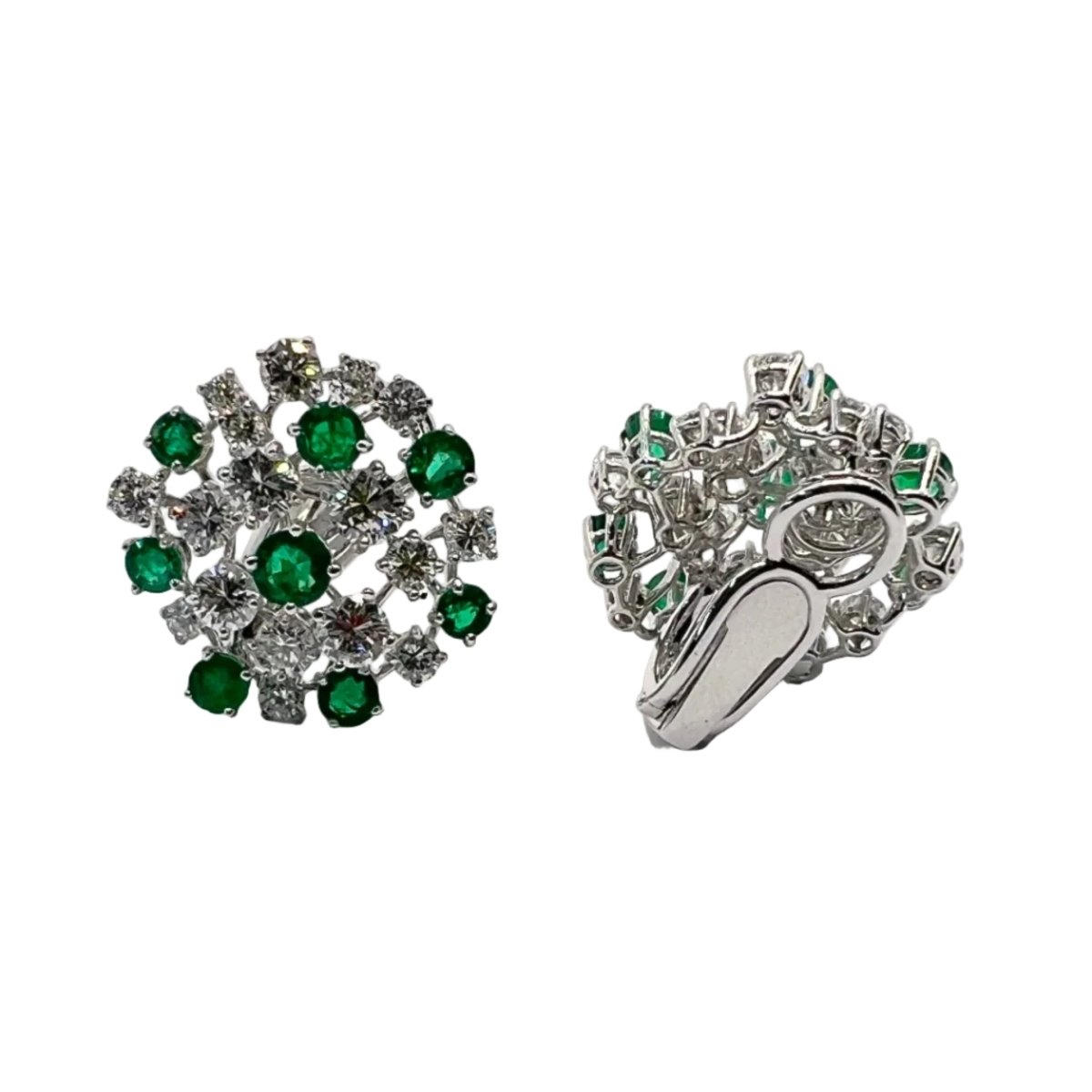 Boucles d'oreilles Clips en or blanc, émeraudes et diamants - Castafiore