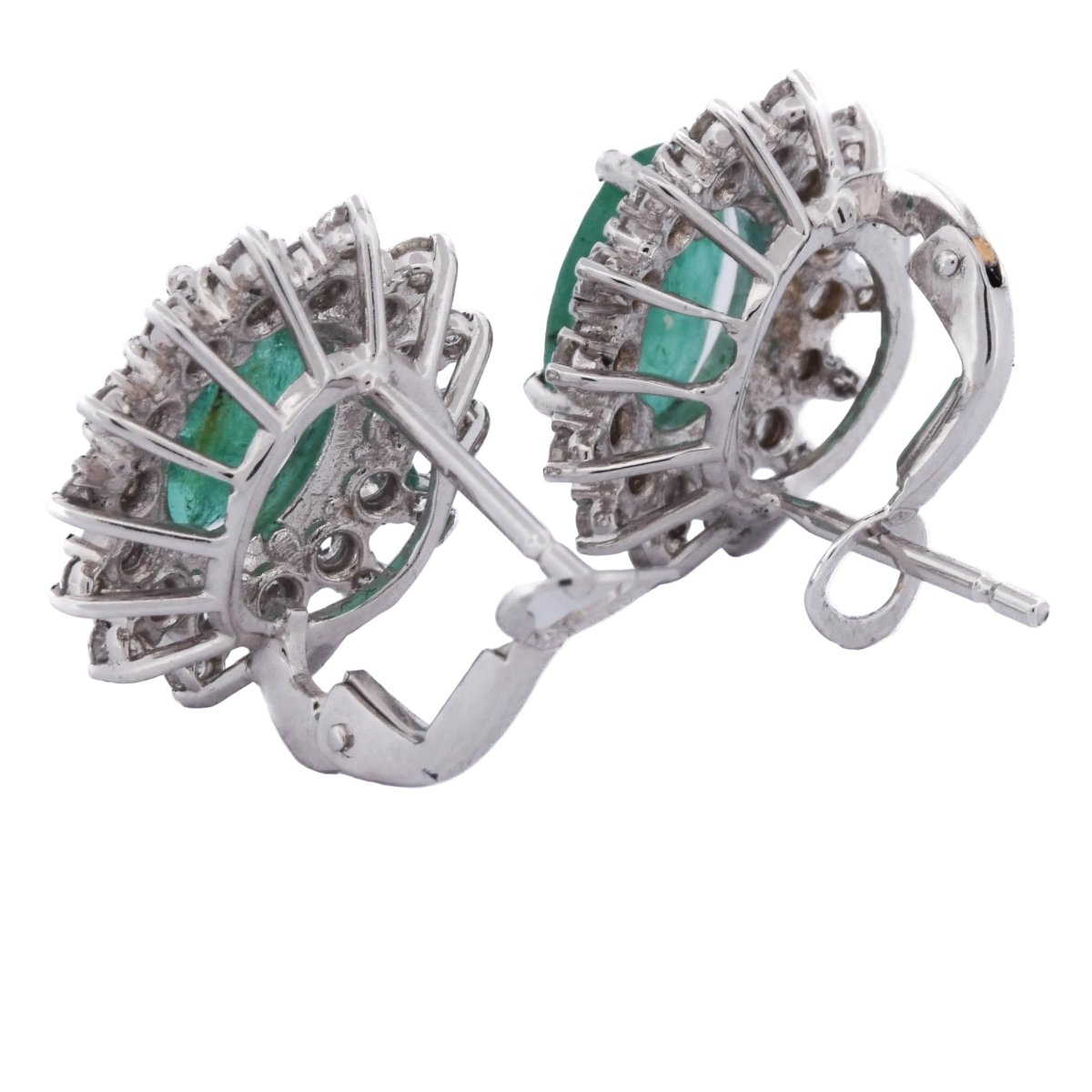 Boucles d'oreilles Clips en or blanc, émeraudes et diamants - Castafiore