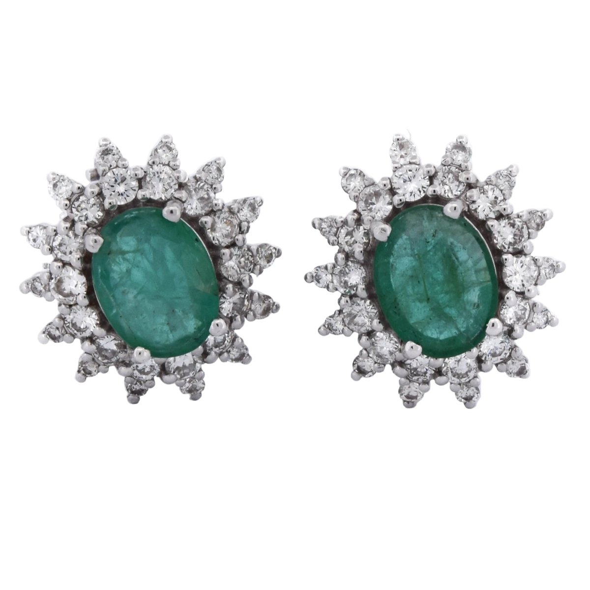 Boucles d'oreilles Clips en or blanc, émeraudes et diamants - Castafiore