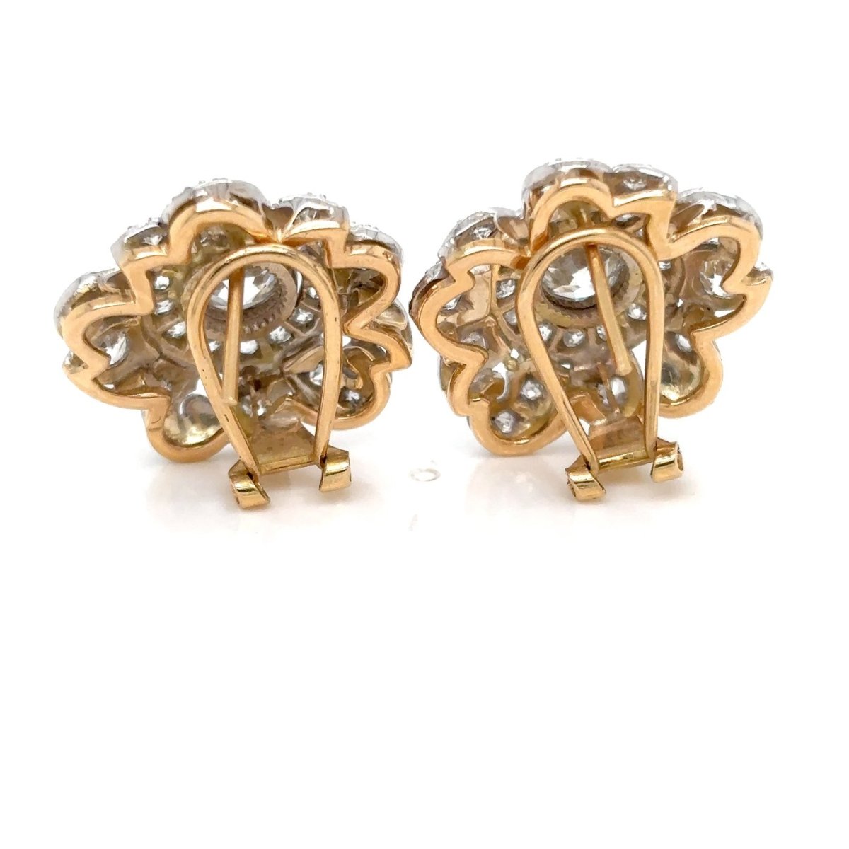 Boucles d’oreilles Clips en or blanc, or jaune et diamants - Castafiore