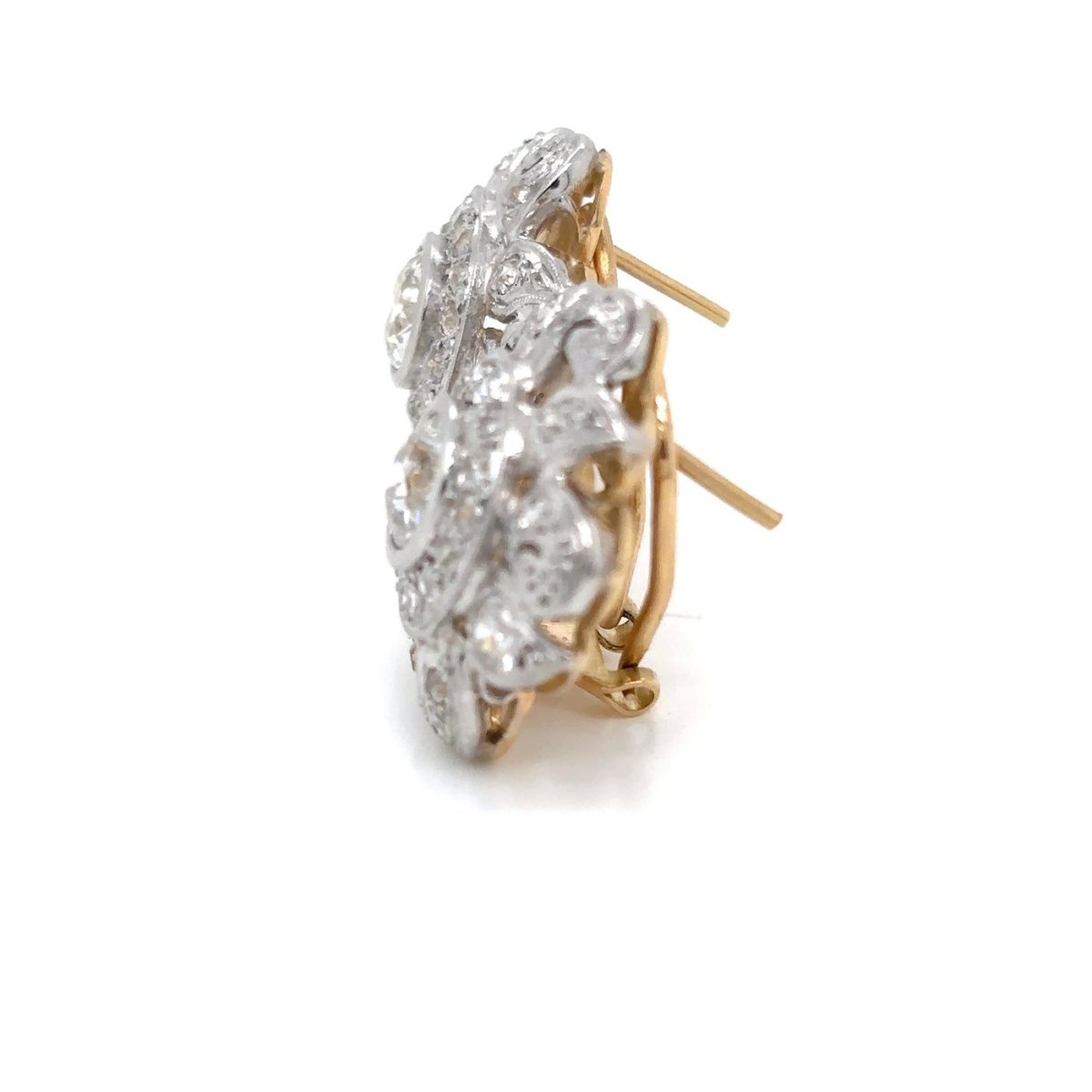 Boucles d’oreilles Clips en or blanc, or jaune et diamants - Castafiore